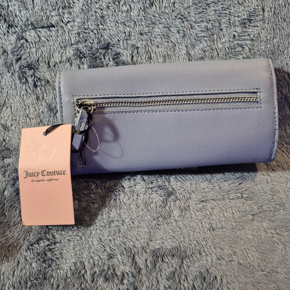 Juicy Couture Slate Blue Lovely Day Flap Clutch with Textured Design
